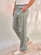 Pantalones verano lino algodón premium hombre verde oliva cordones elegantes frescos verano España