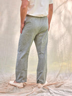 Pantalones verano lino algodón premium exclusivos hombre verde oliva cordones cómodos verano costa España